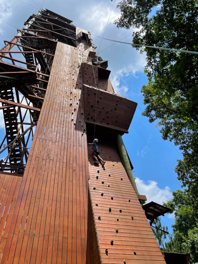 world's tallest free standing climbing wall at a georgia adventure park