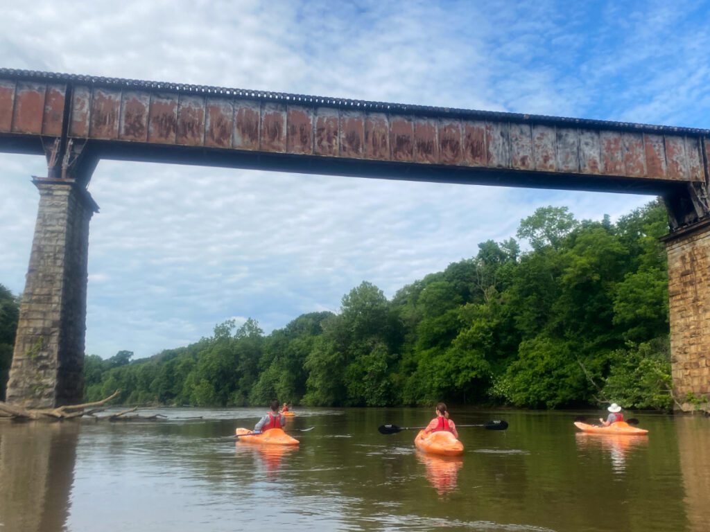 view historic train bridge as you kayak down the Chattahoochee River