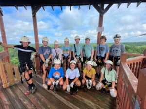 group of campers at the top of adventure tower