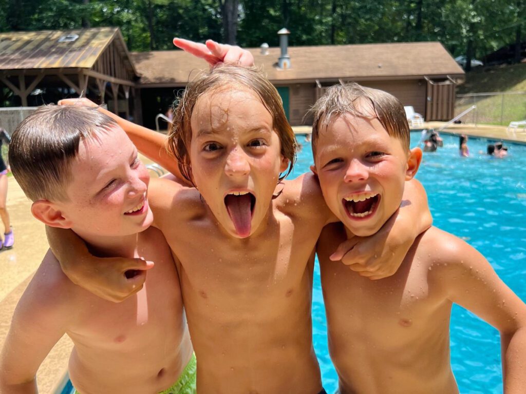 campers being silly at the pool