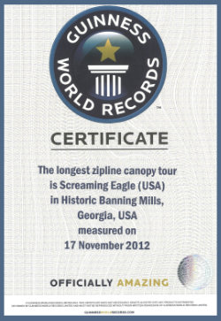 Guinness Book of World Record Certificate for the Longest Zip Line Canopy Tour