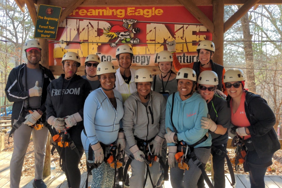 getting ready for a georgia zipline canopy tour!