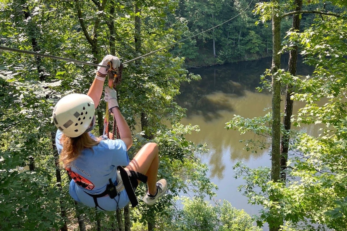 ziplining over the lake in georgia