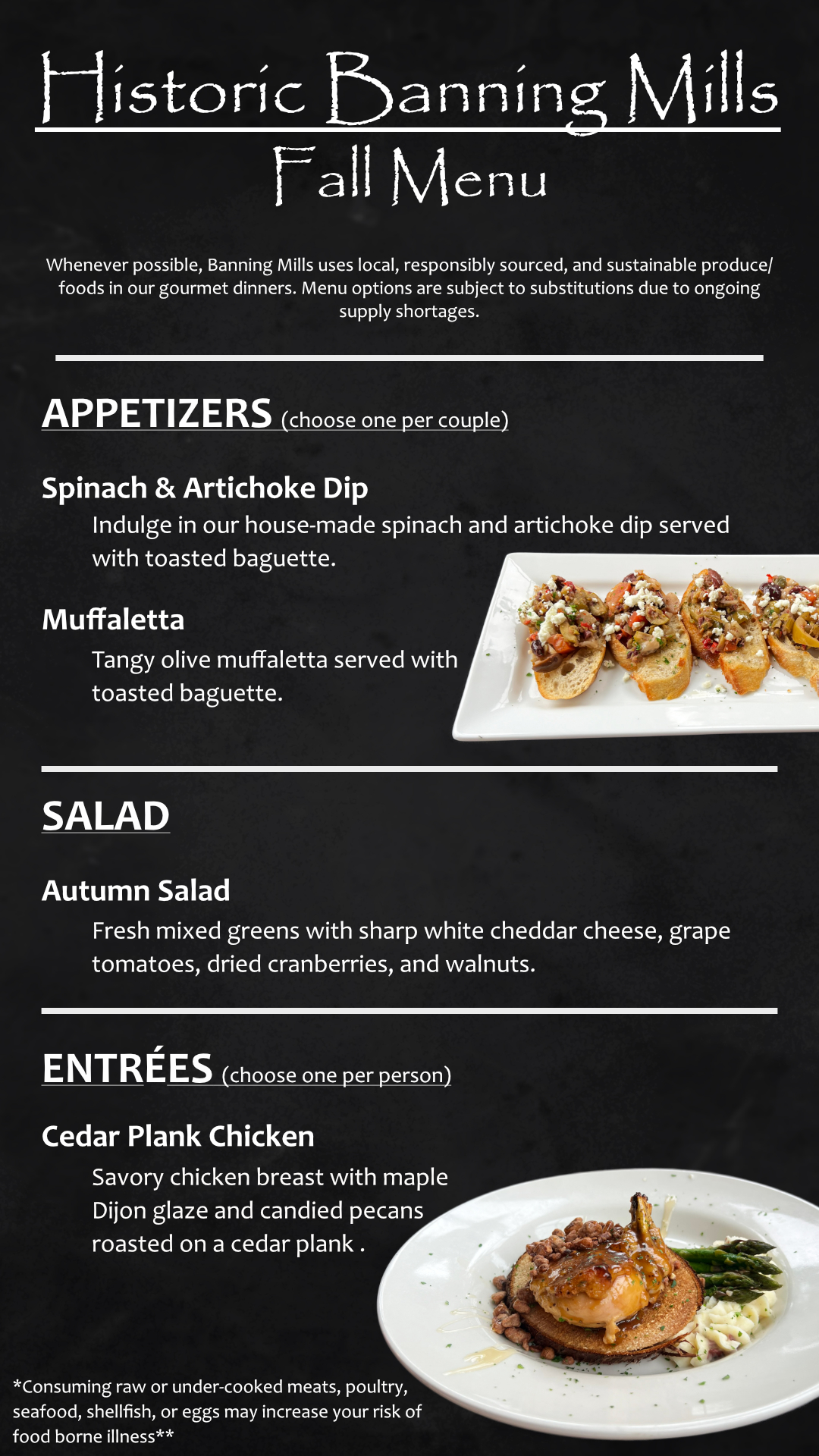 Banning Mills Gourmet Dinner Fall Menu pg. 1