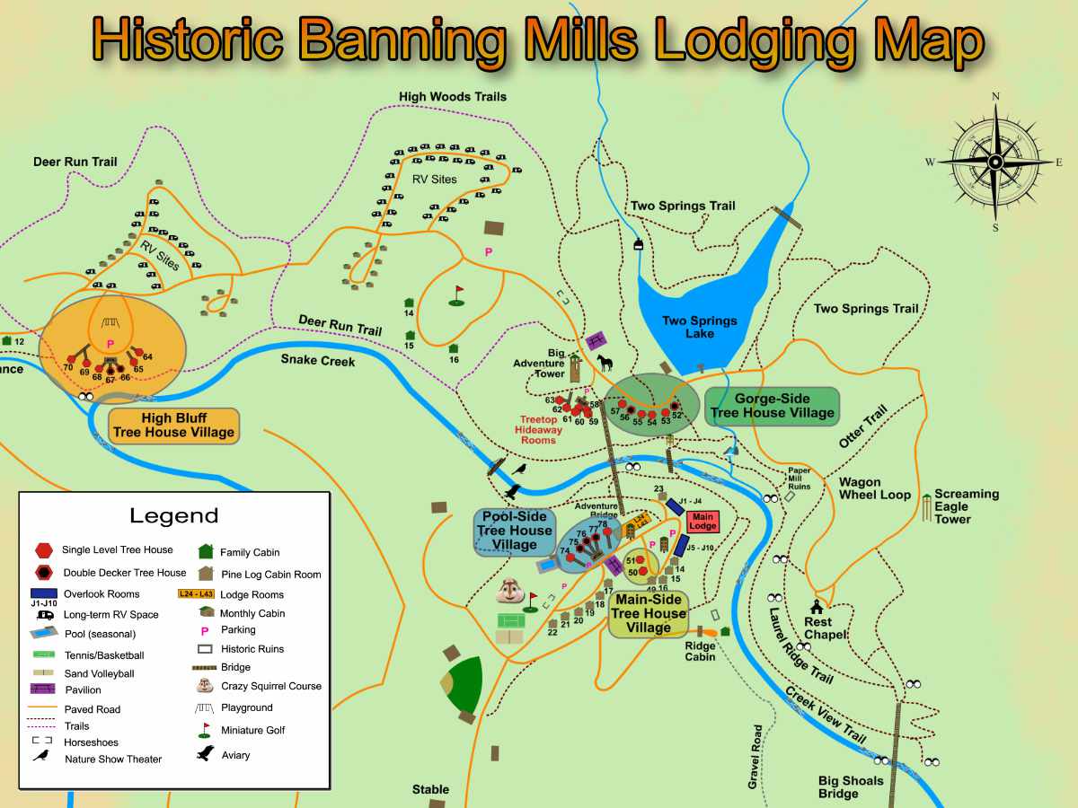 Lodging Map 1200 x 900 Tree House Village Map at Banning Mills