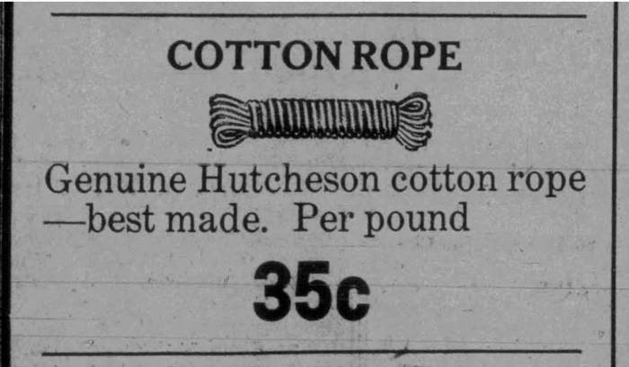 Hutcheson Rope Ad Cotton Mill