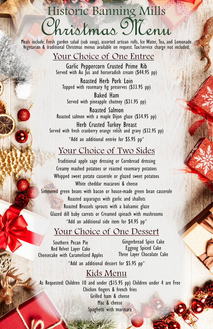 Christmas Menu 2024 Banning Mills Christmas Menu 2025