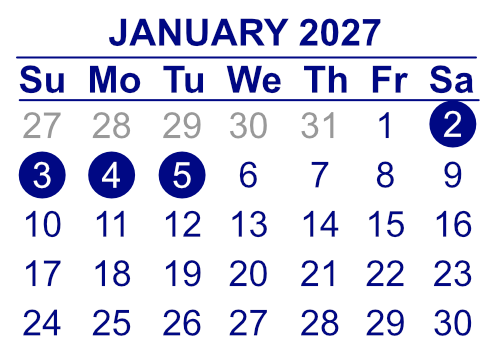 Christmas at the Crazy Squirrel dates in January: 2nd through 5th